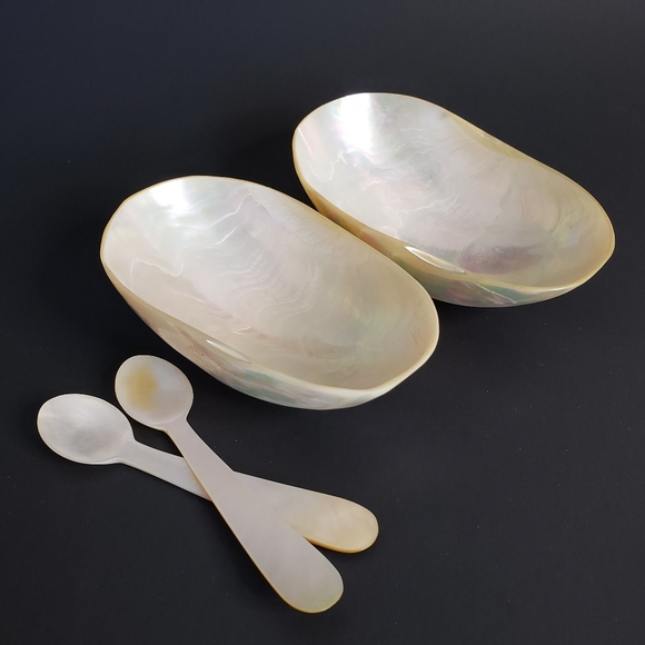 Vintage Other - Vintage Mother Of Pearl Caviar Dish and Spoon Pair